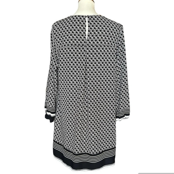 H&M Dress Black & Beige Unlined Geometeric Pattern Long Sleeve, Size 12 - Picture 2 of 8
